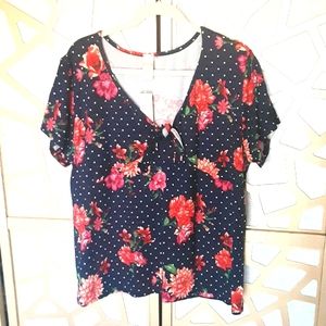 NWT E.L.H. STUDIO Tie Front Floral Dot Top